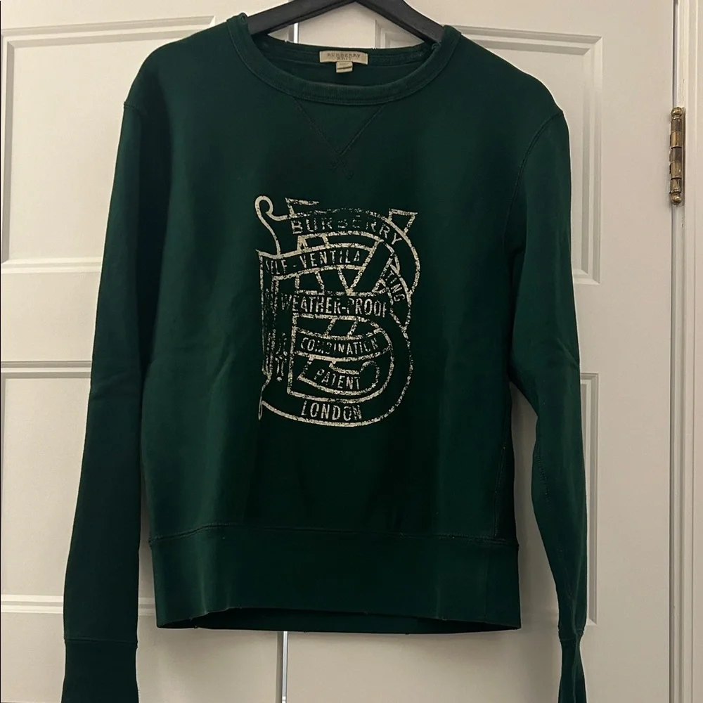 BURBERRY - Brit - Authentic Men’s Green Distressed Logo Sweatshirt size small - Picture 3 of 10